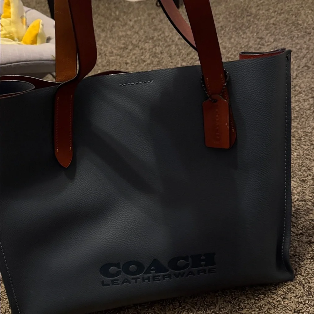 Coach Leatherware Dark Gray Tote with Brown Handles - Picture 4 of 4